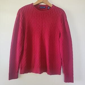 Grant Thomas Men's 100% Pima Cotton Cable Knit Sweater Burgundy Size L Academia